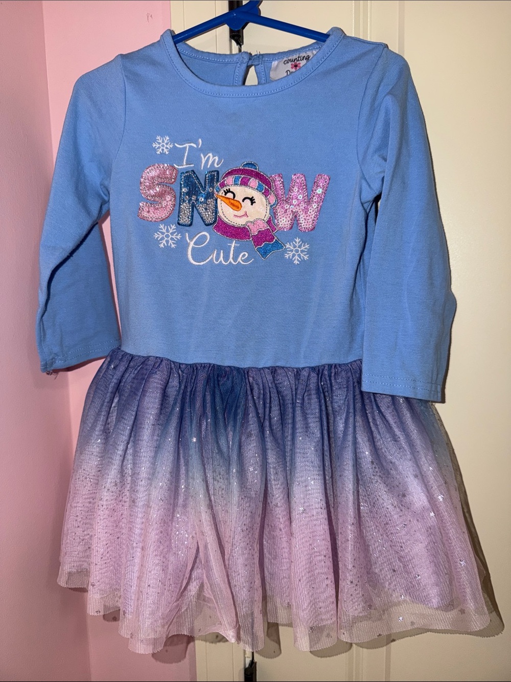 Blue "I'm Snow Cute" Glitter Tulle Dress - Girls